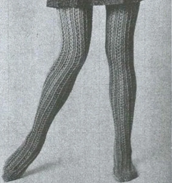 very old picture from 1970, visible legs with elastic tights